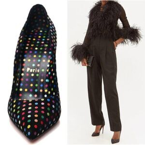 NWT CHRISTIAN LOUBOUTIN Hot Chick Black Scalloped Polka Dot Stiletto Pum…